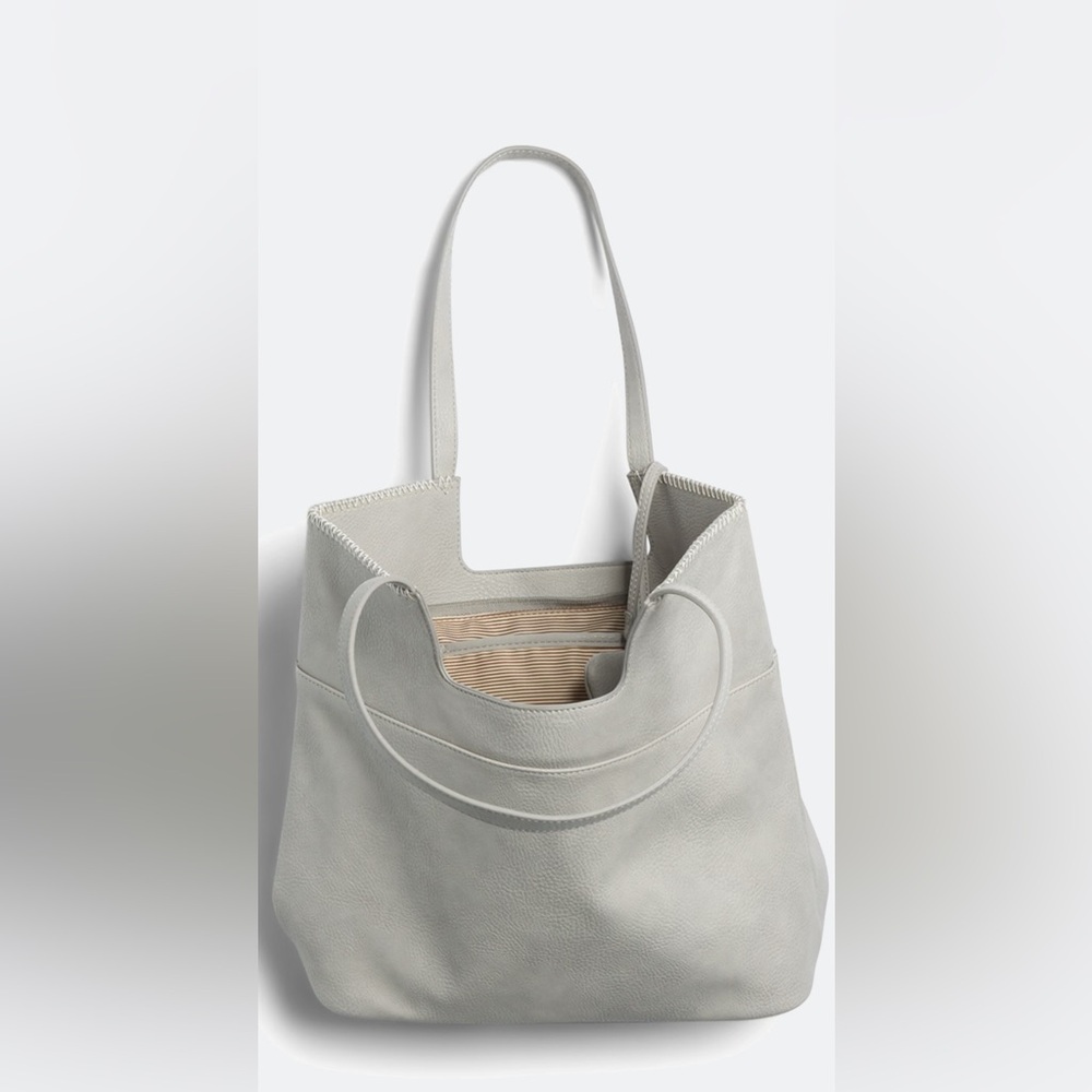 Market & Spruce Dorothea Tote Light Gray Faux Leather Structured Work Bag Zipper
